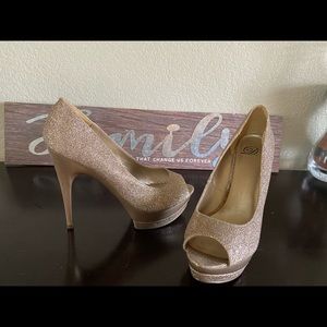 Sparkly Gold Peep Toe Stiletto Heels